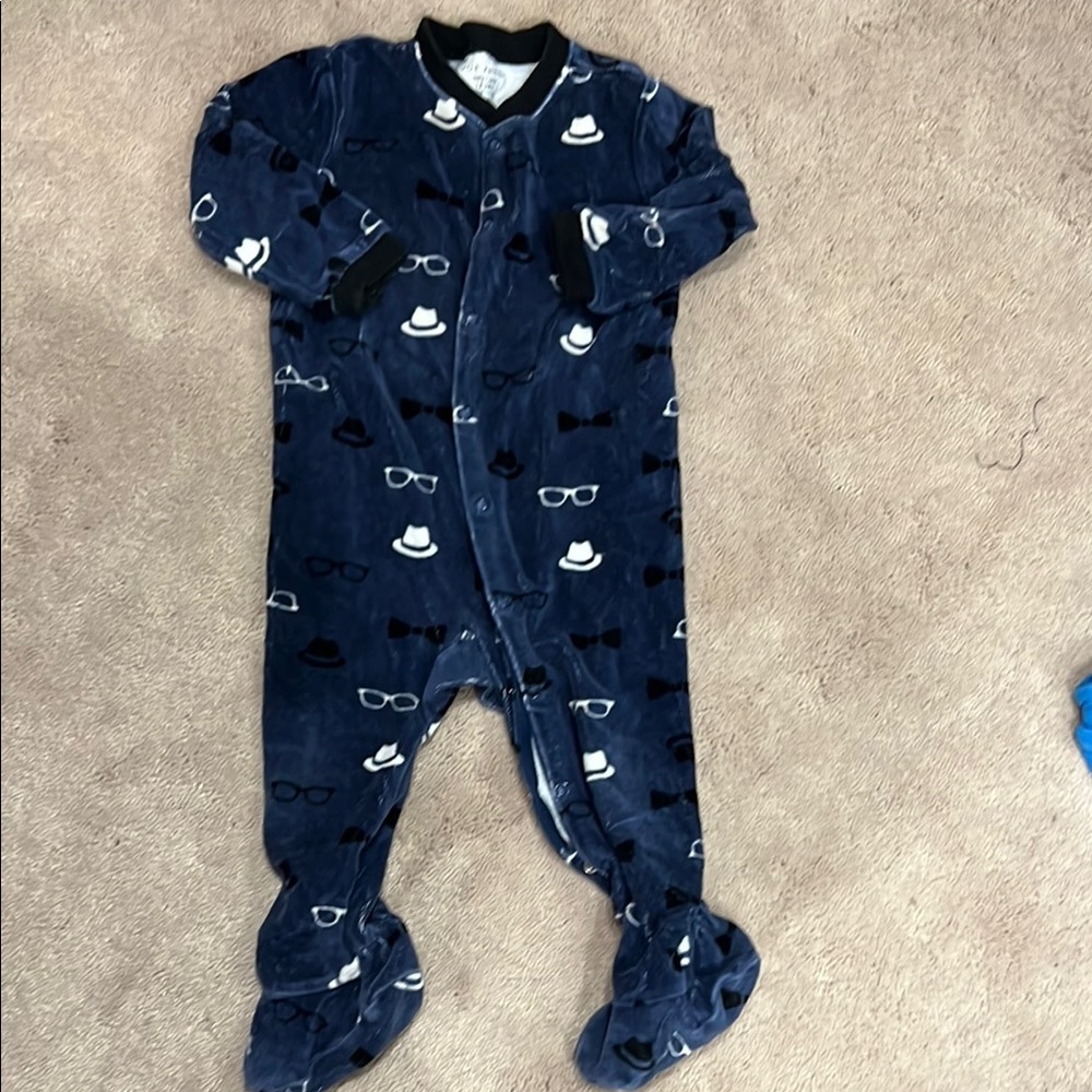 Blue and White Footie One Piece with Enclosed Feet and Zipper